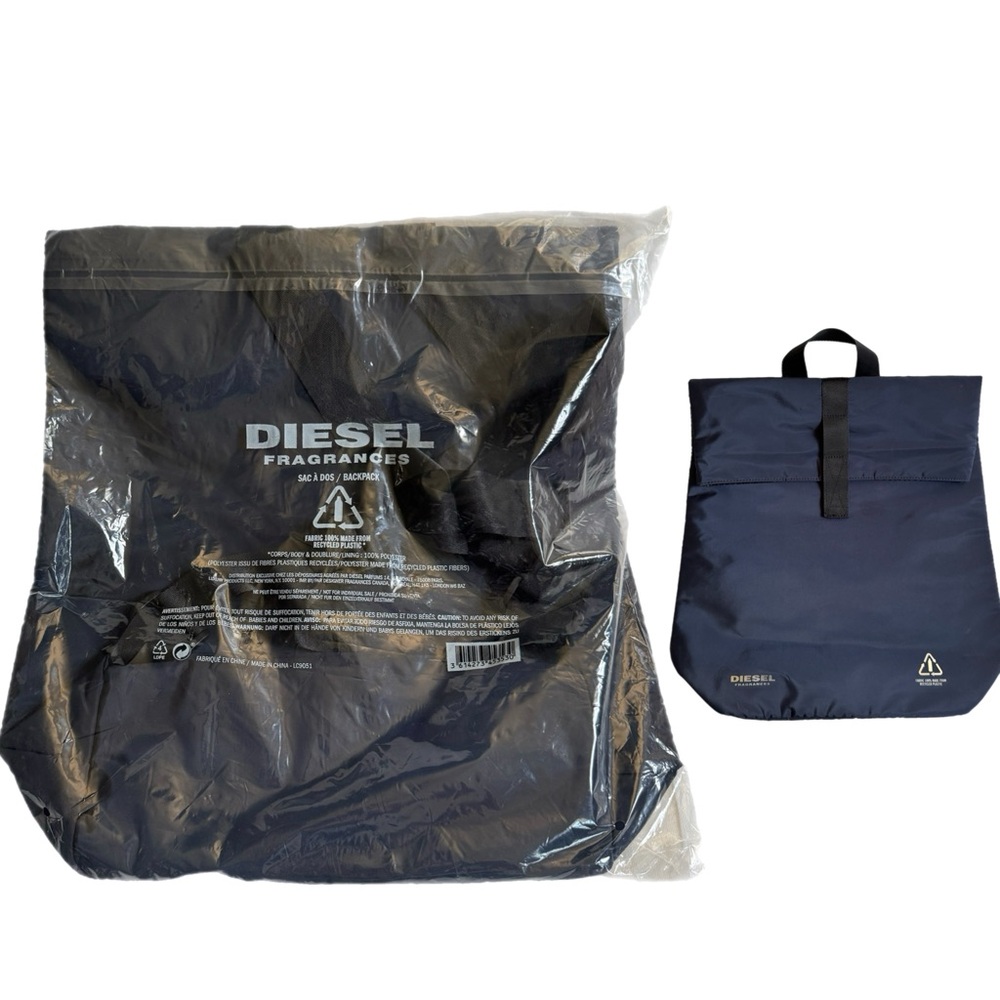 Diesel Fragrances Navy Fold Over Backpack New Sealed Promo Bag Recycled Nylon